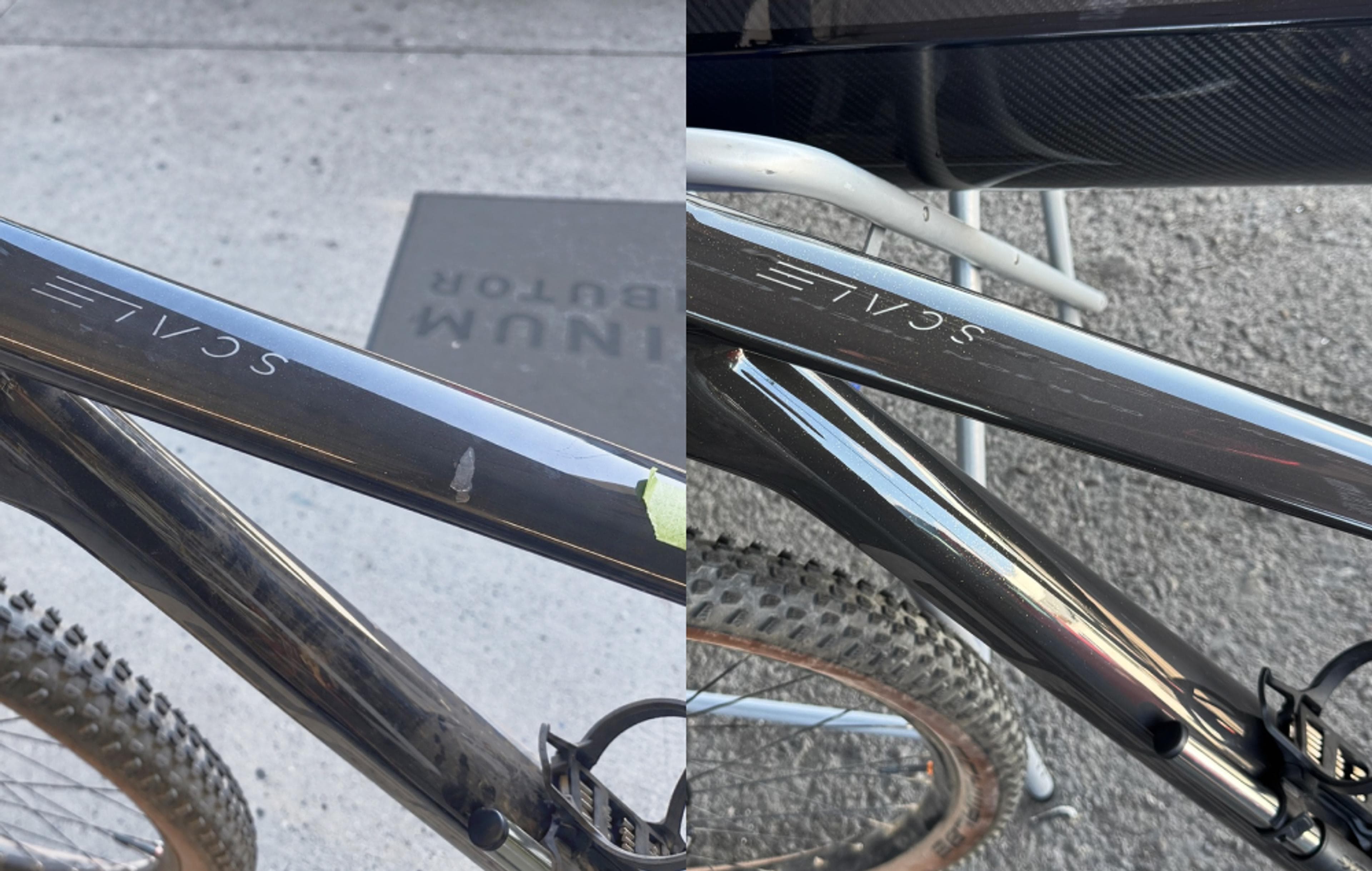 Close up of Bicycle Frame Repair Before/After