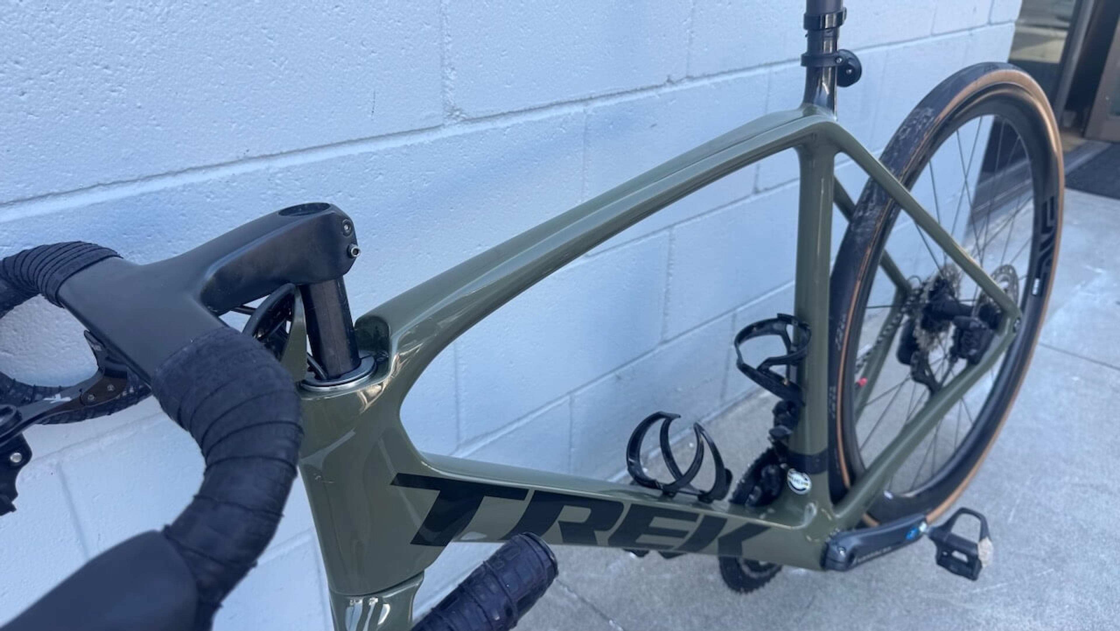 Full side view of a Trek Émonda SL road bike after carbon fiber frame repair