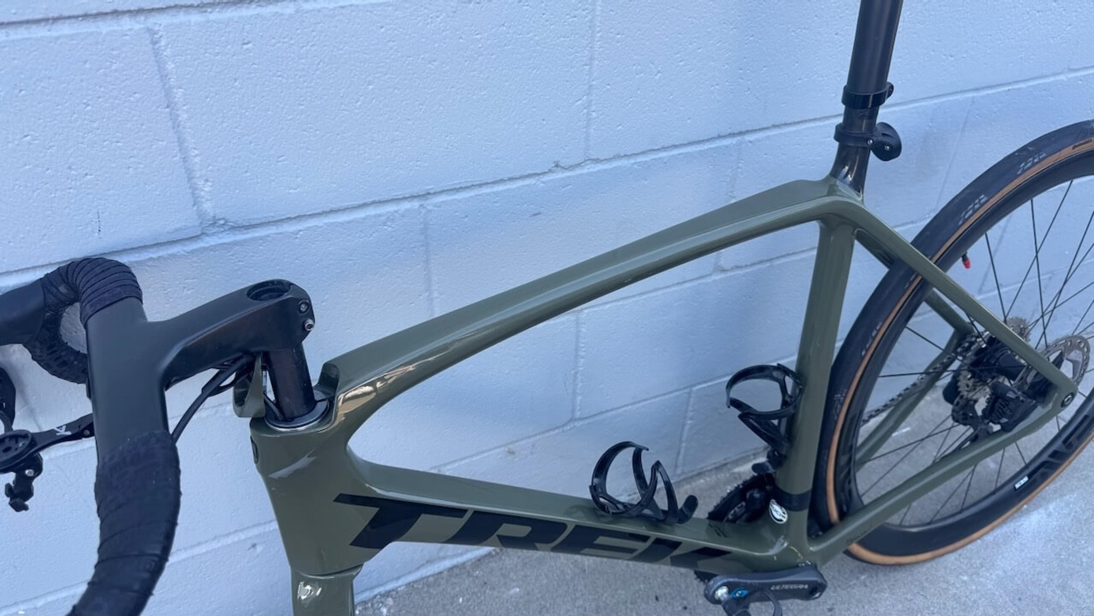 Three-quarter view of the completed Trek Émonda SL carbon fiber frame repair